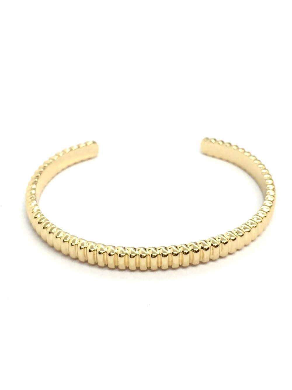 J CREW BRACELET Gold Tone Cuff Ribbed Textured Open Bangle Minimalist Modern